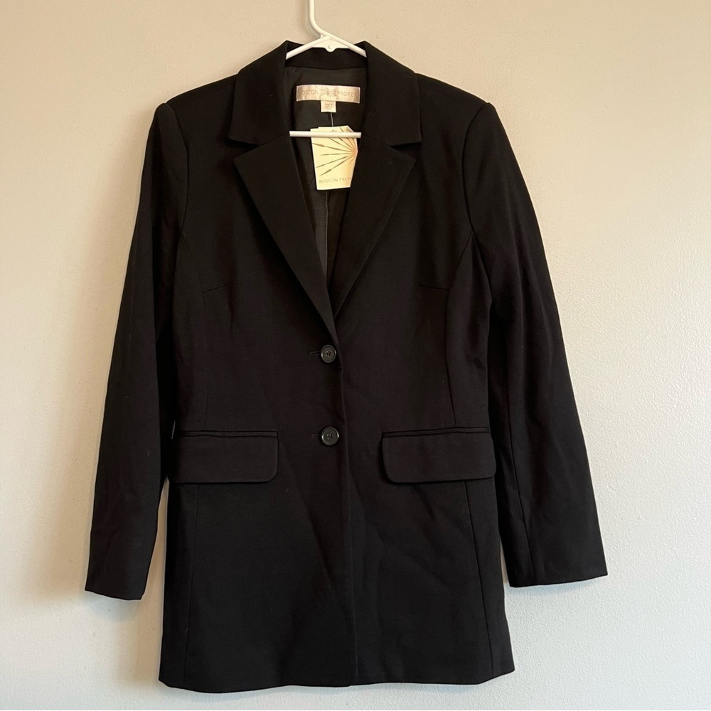 NWT Boston Proper Ponte Blazer Two Button Black Sz 8 Professional Career Office